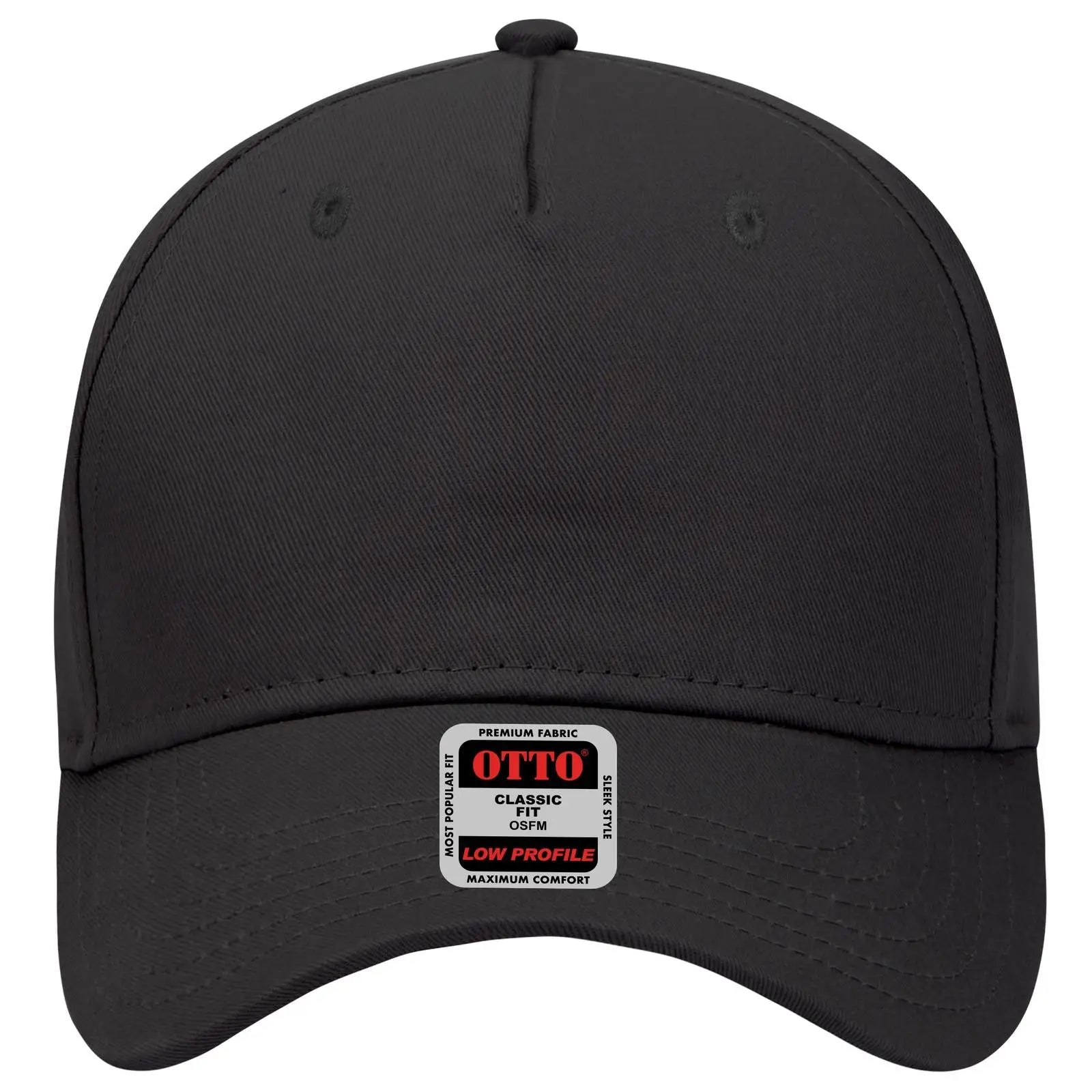 Otto 99-598 5 Panel Low Profile Baseball Cap - Black - 7 3/8’’ - 5/8’’