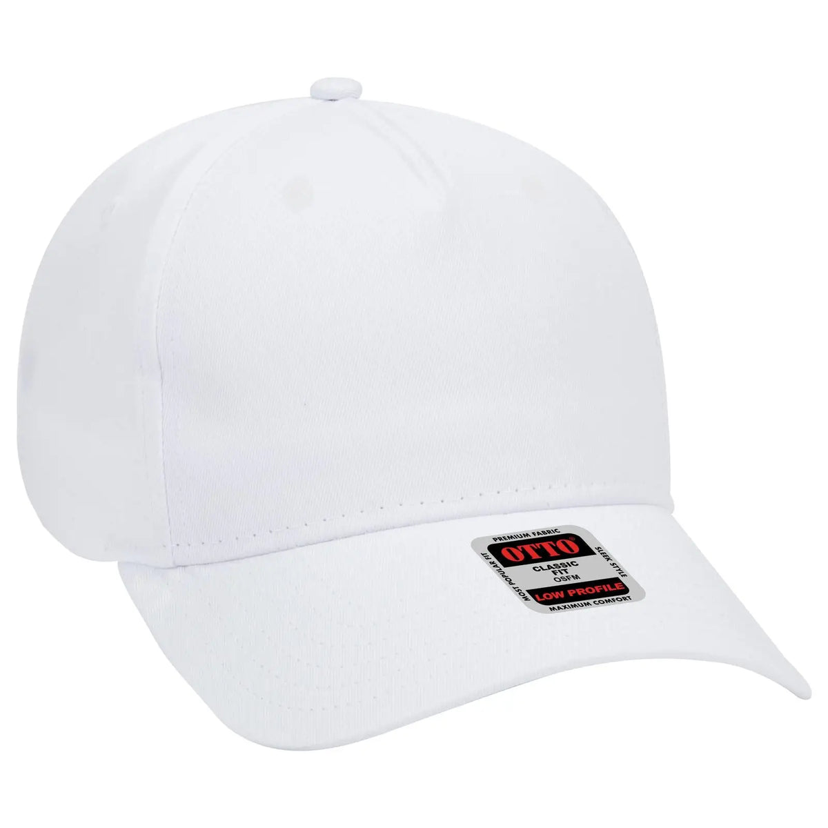 Otto 99-598 5 Panel Low Profile Baseball Cap - White - 7 3/8’’ - 5/8’’