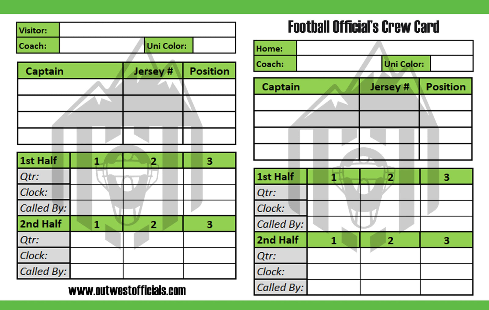 Out West Officials Football Throw Away Game Cards - 10