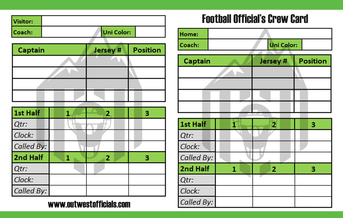 Out West Officials Football Throw Away Game Cards - 10