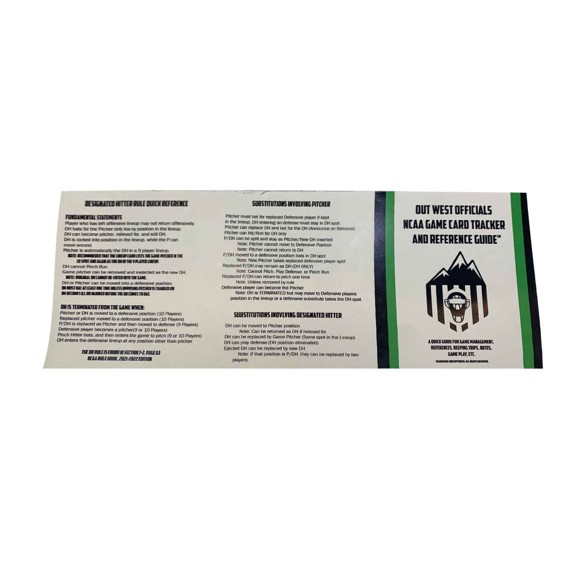 Out West Officials Game Card Tracker and Reference Guide - 10 Cards