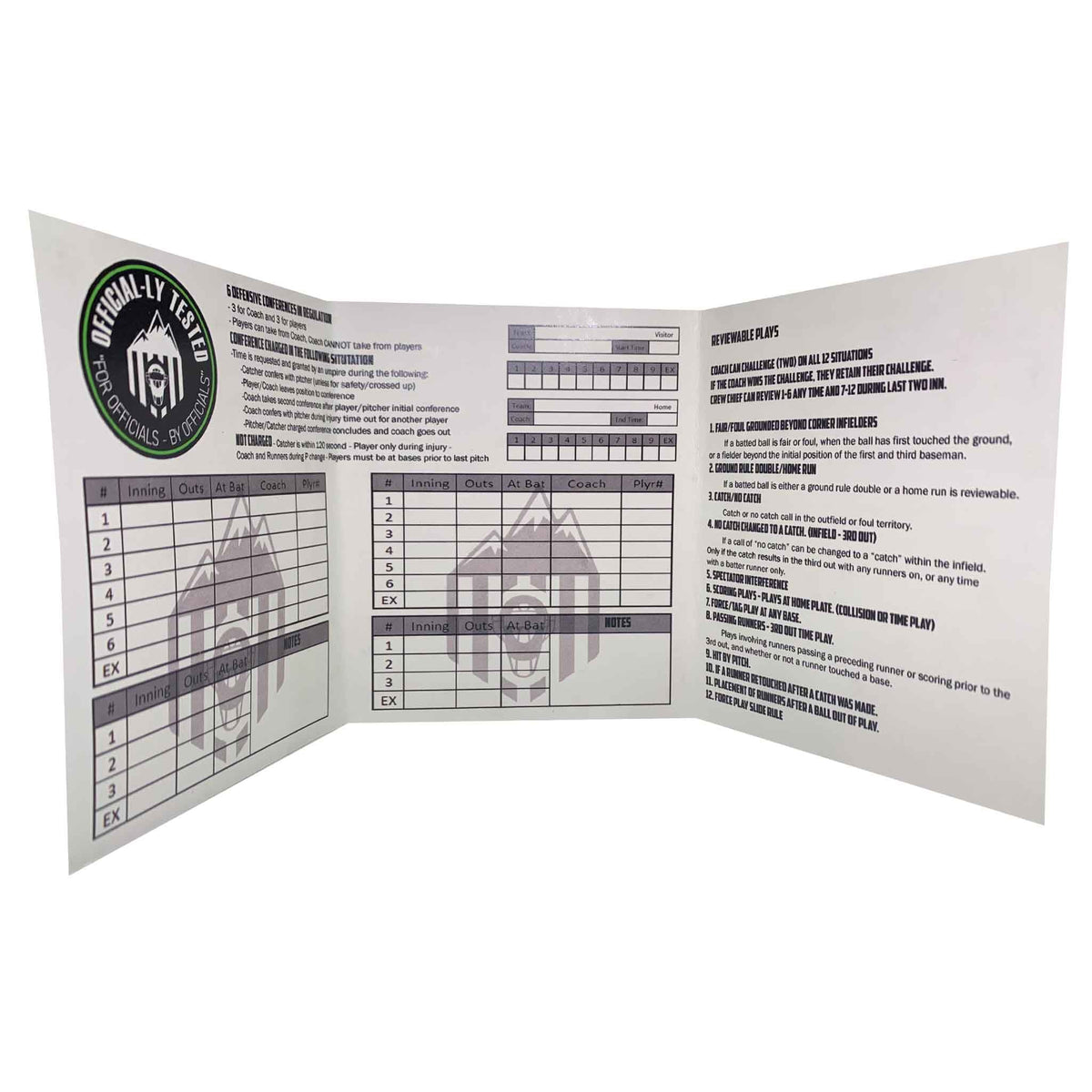 Out West Officials Game Card Tracker and Reference Guide - 10 Cards