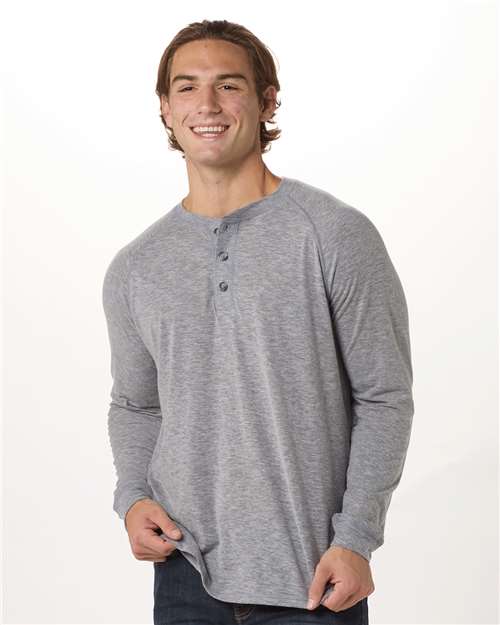 Oxford Heather Henley Long Sleeve T-Shirt - BM3101