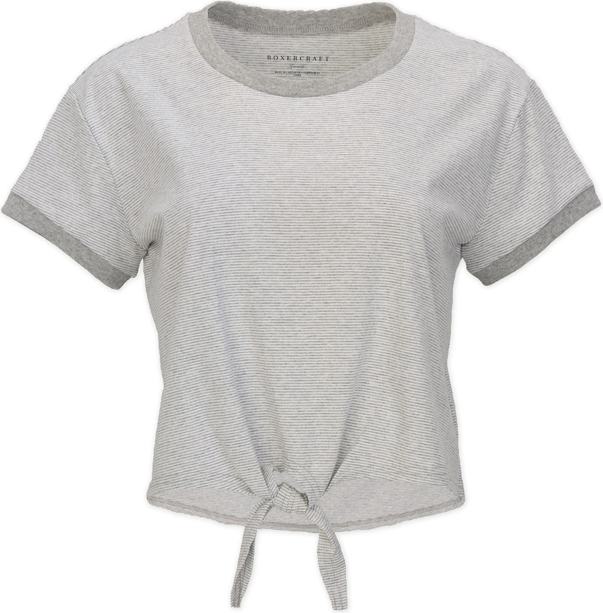 OXFORD HTHR-WHI BOXERCRAFT  STRIPED TIE FRONT TEE  grouped