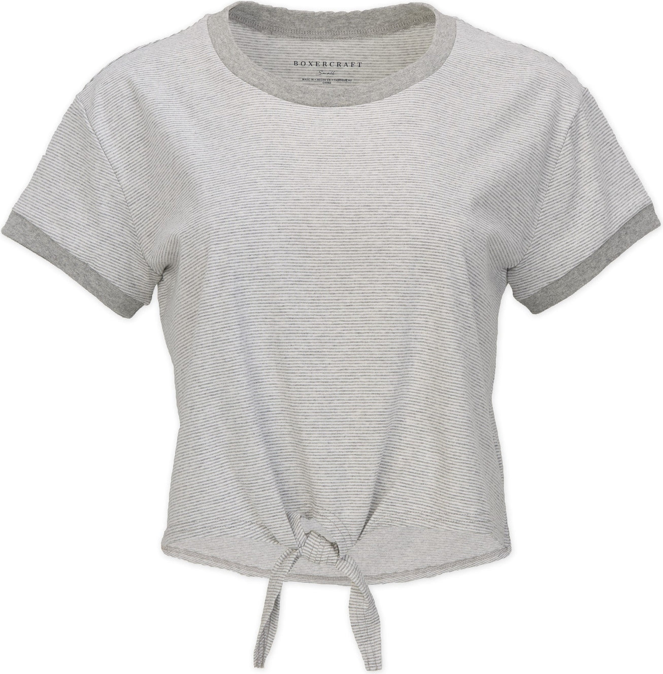 OXFORD HTHR-WHI BOXERCRAFT  STRIPED TIE FRONT TEE  grouped