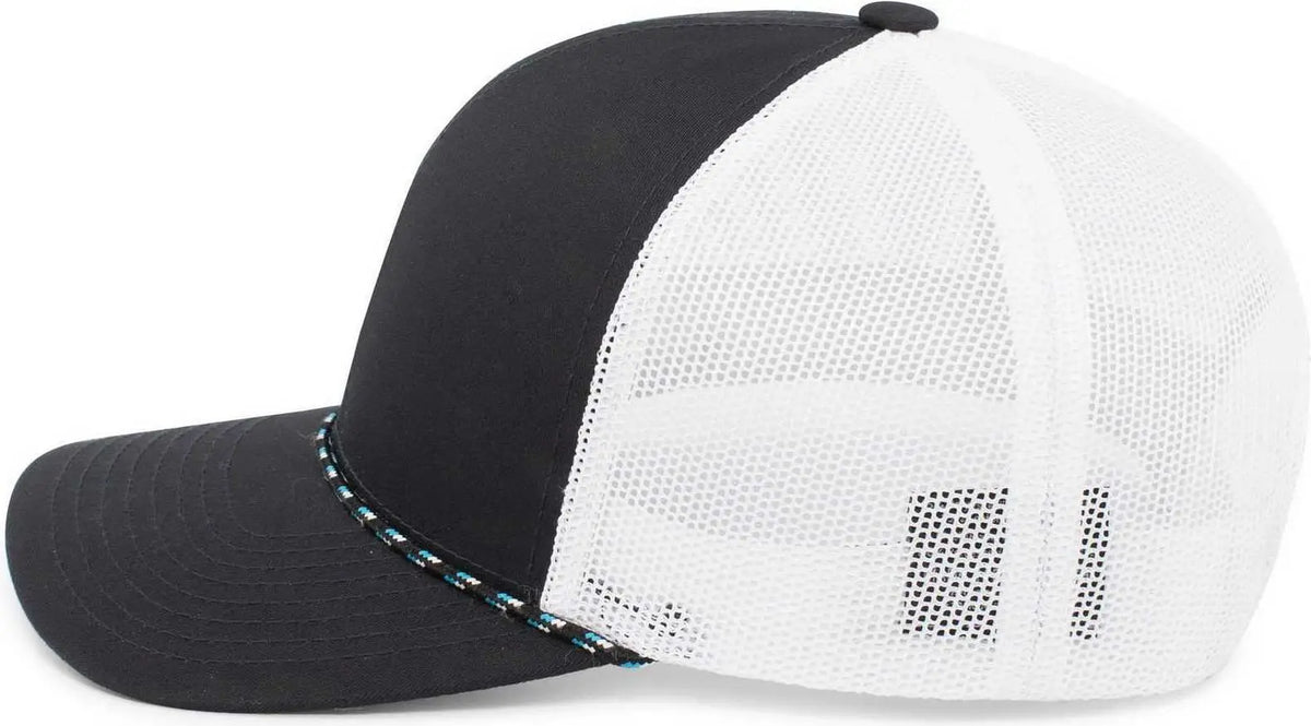 Pacific Headwear 104br Trucker Snapback Braid Cap - Navy White - 7’’ - 7 7/8’’