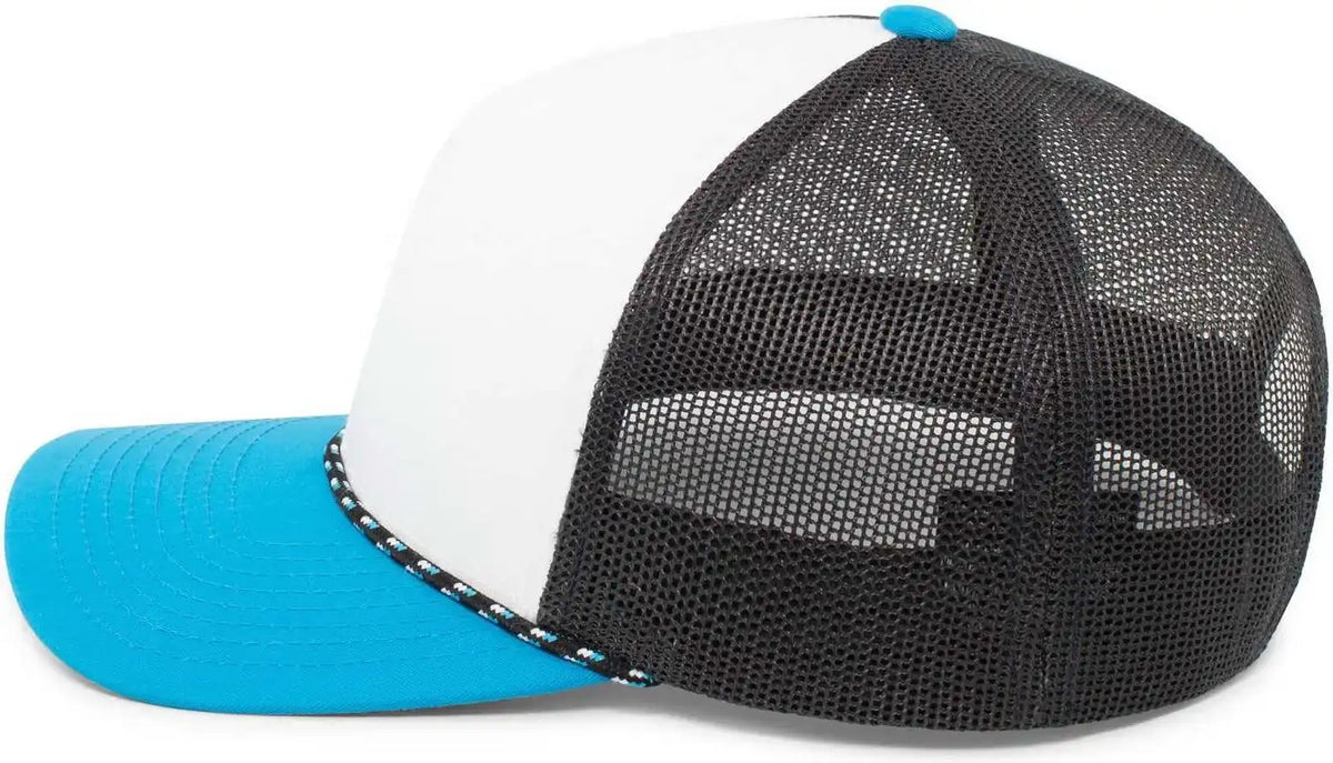 Pacific Headwear 104br Trucker Snapback Braid Cap - White Navy Panther Teal - 7’’ - 7 7/8’’