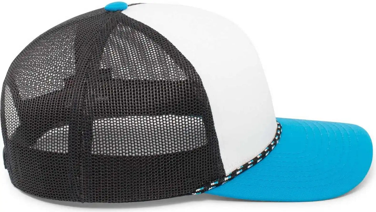 Pacific Headwear 104br Trucker Snapback Braid Cap - White Navy Panther Teal - 7’’ - 7 7/8’’