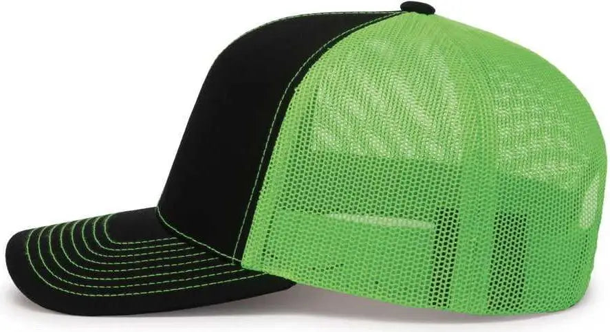 Pacific Headwear 104c Trucker Snapback Cap - Black Neon Green