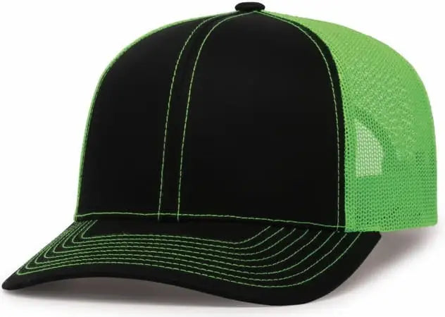Pacific Headwear 104c Trucker Snapback Cap - Black Neon Green