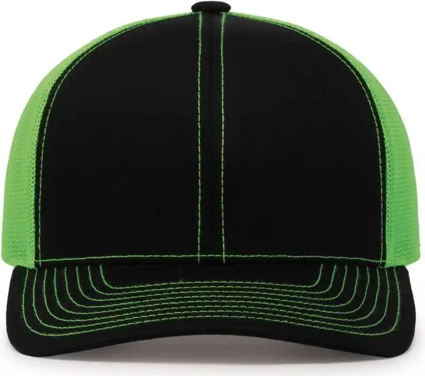 Pacific Headwear 104c Trucker Snapback Cap Black Neon Green