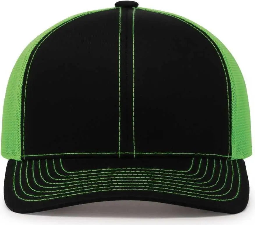 Pacific Headwear 104c Trucker Snapback Cap - Black Neon Green