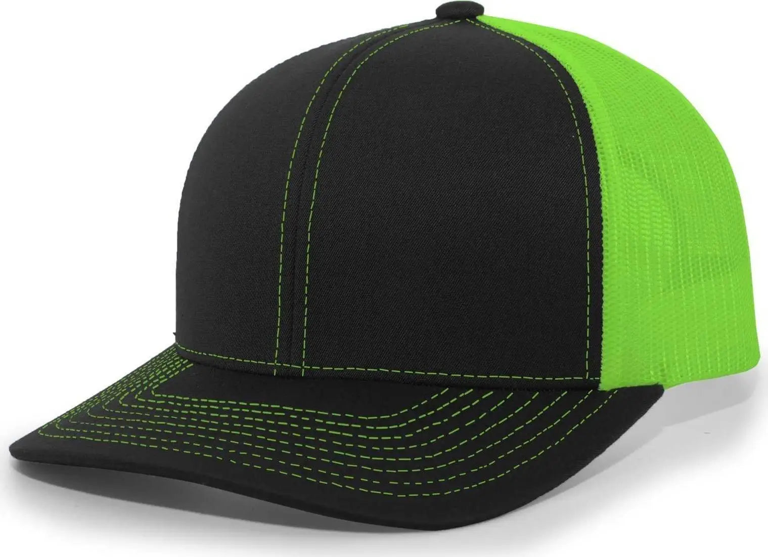 Pacific Headwear 104c Trucker Snapback Cap - Black Neon Green