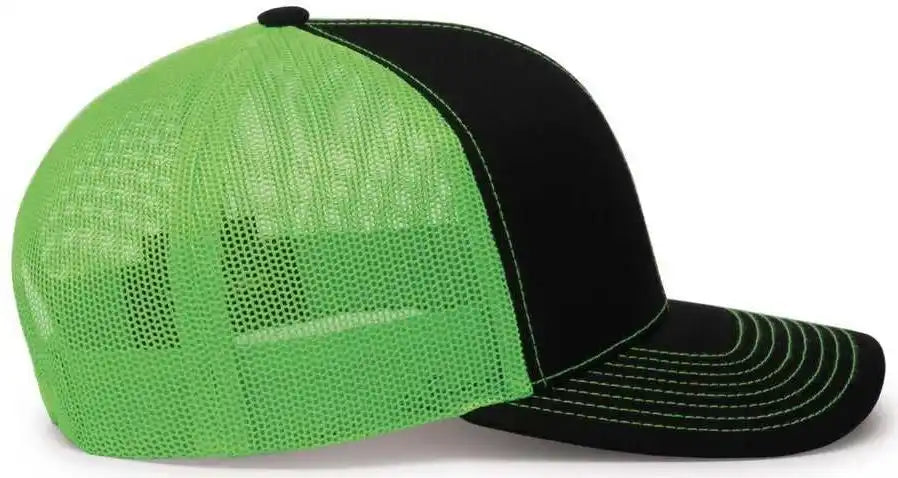 Pacific Headwear 104c Trucker Snapback Cap - Black Neon Green - Xl
