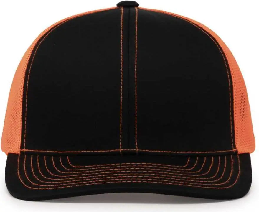 Pacific Headwear 104c Trucker Snapback Cap - Black Neon Orange