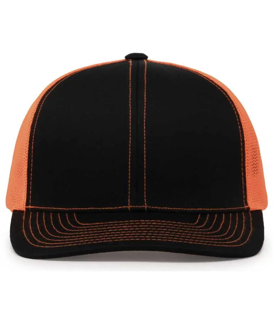 Pacific Headwear 104c Trucker Snapback Cap - Black Neon Orange
