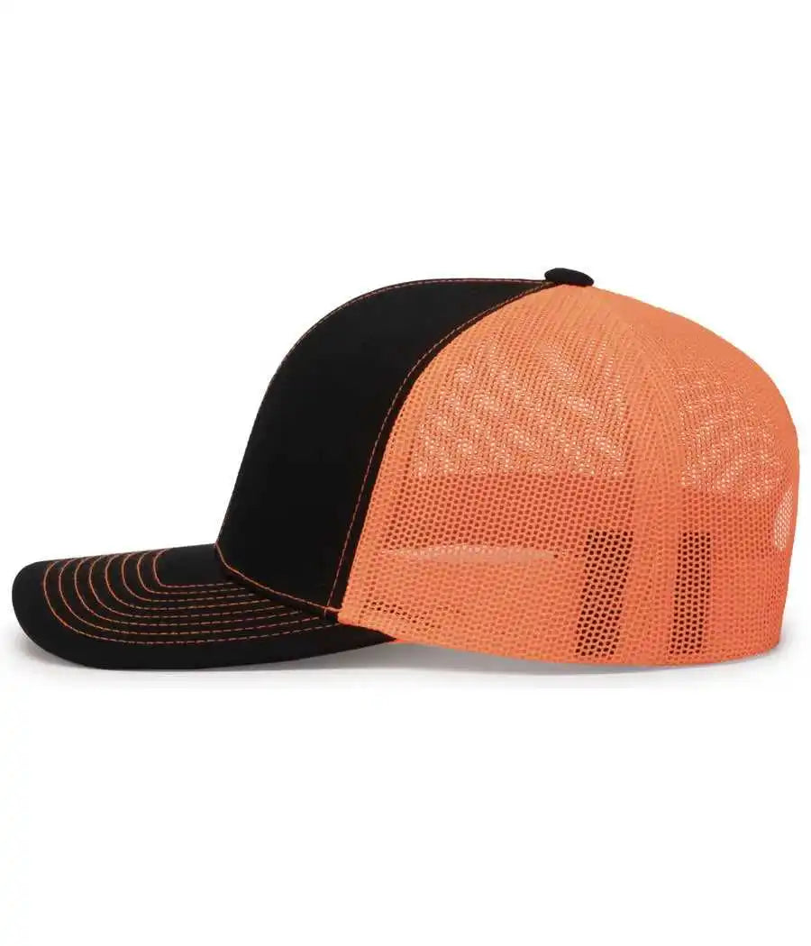 Pacific Headwear 104c Trucker Snapback Cap - Black Neon Orange - Xl