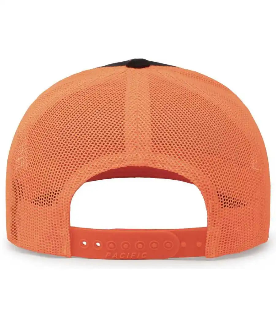 Pacific Headwear 104c Trucker Snapback Cap - Black Neon Orange - Xl