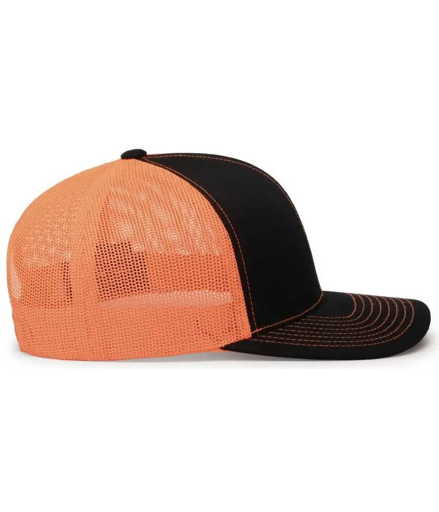 Pacific Headwear 104c Trucker Snapback Cap - Black Neon Orange - Xl