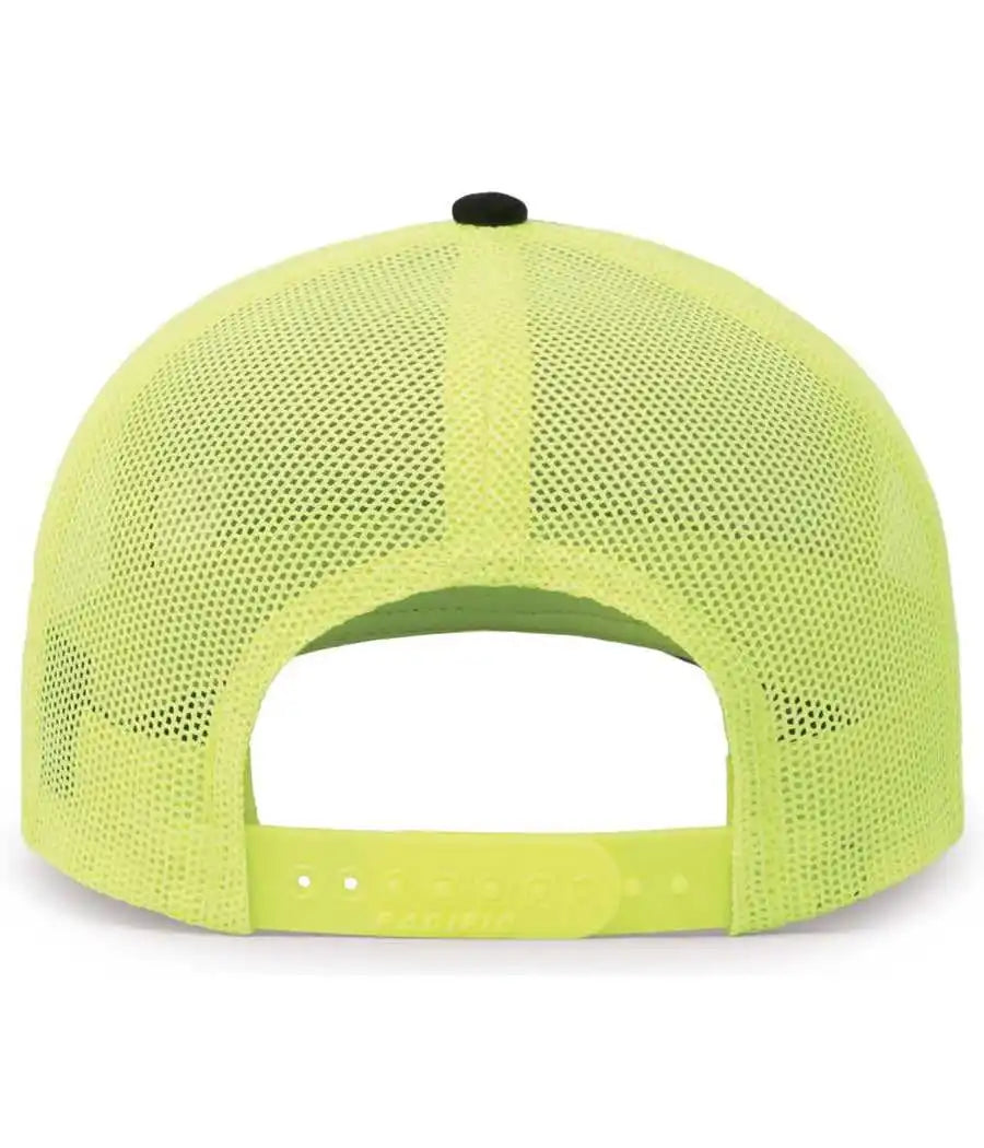 Pacific Headwear 104c Trucker Snapback Cap Black Neon Yellow / 7’’ 7 7/8’’