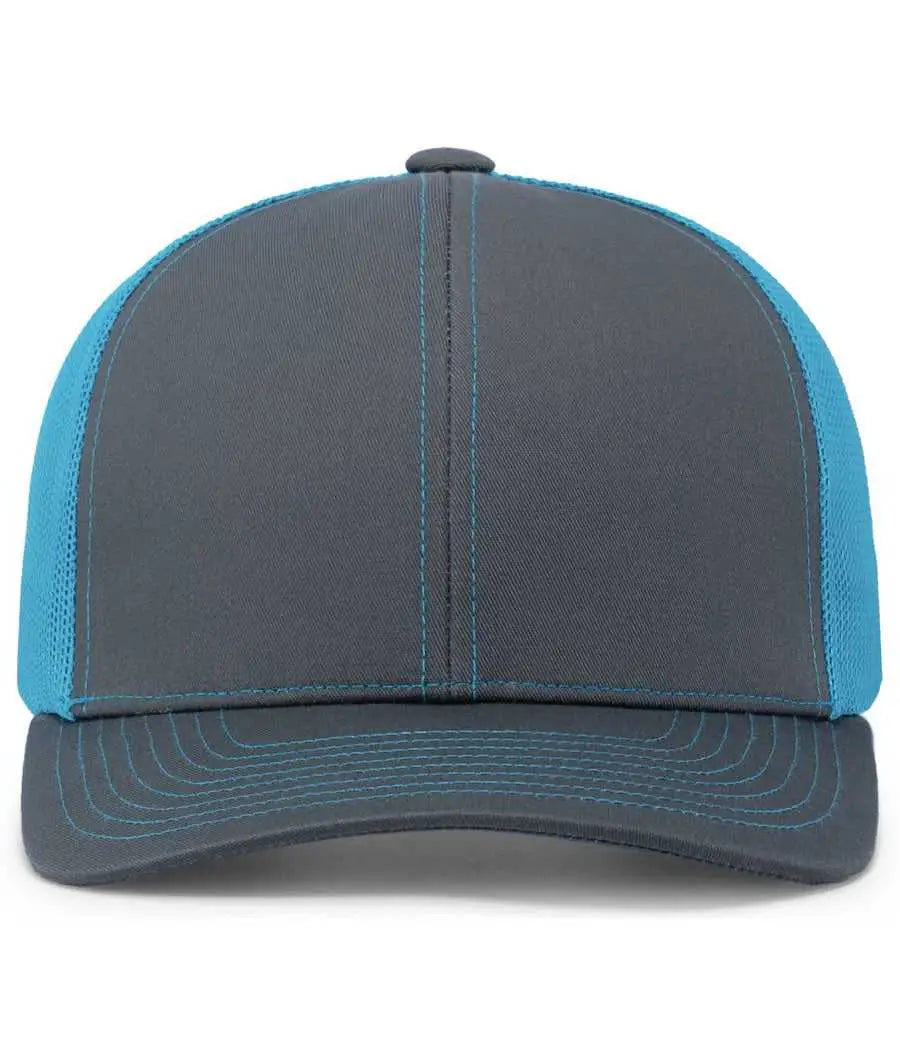 Pacific Headwear 104c Trucker Snapback Cap - Graphite Neon Blue
