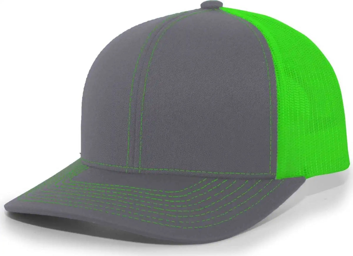 Pacific Headwear 104c Trucker Snapback Cap Graphite Neon Green Dark Gray / 7’’ 7 7/8’’