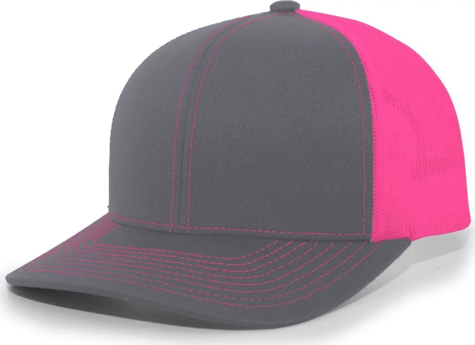 Pacific Headwear 104c Trucker Snapback Cap - Graphite Pink