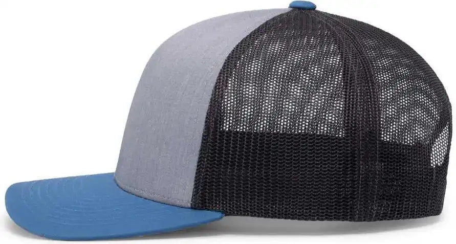 Pacific Headwear 104c Trucker Snapback Cap Heather Grey Lt Charcoal Ocean Blue / 7’’ 7 7/8’’