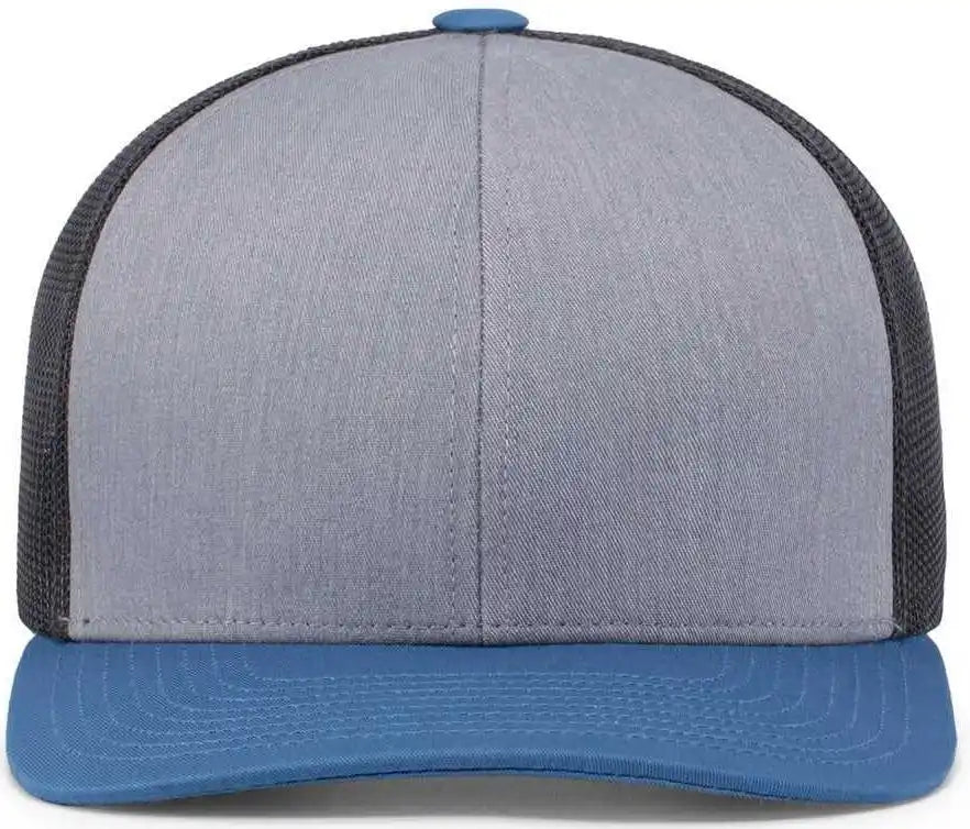 Pacific Headwear 104c Trucker Snapback Cap - Heather Grey Lt Charcoal Ocean Blue - 7’’ - 7 7/8’’