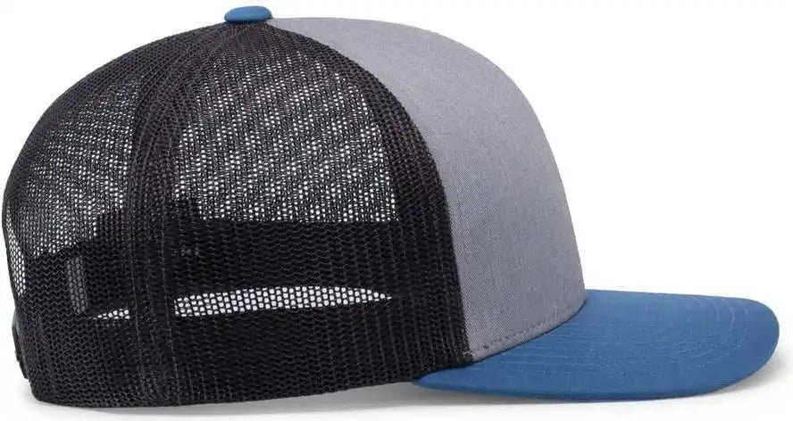 Pacific Headwear 104c Trucker Snapback Cap Heather Grey Lt Charcoal Ocean Blue / 7’’ 7 7/8’’