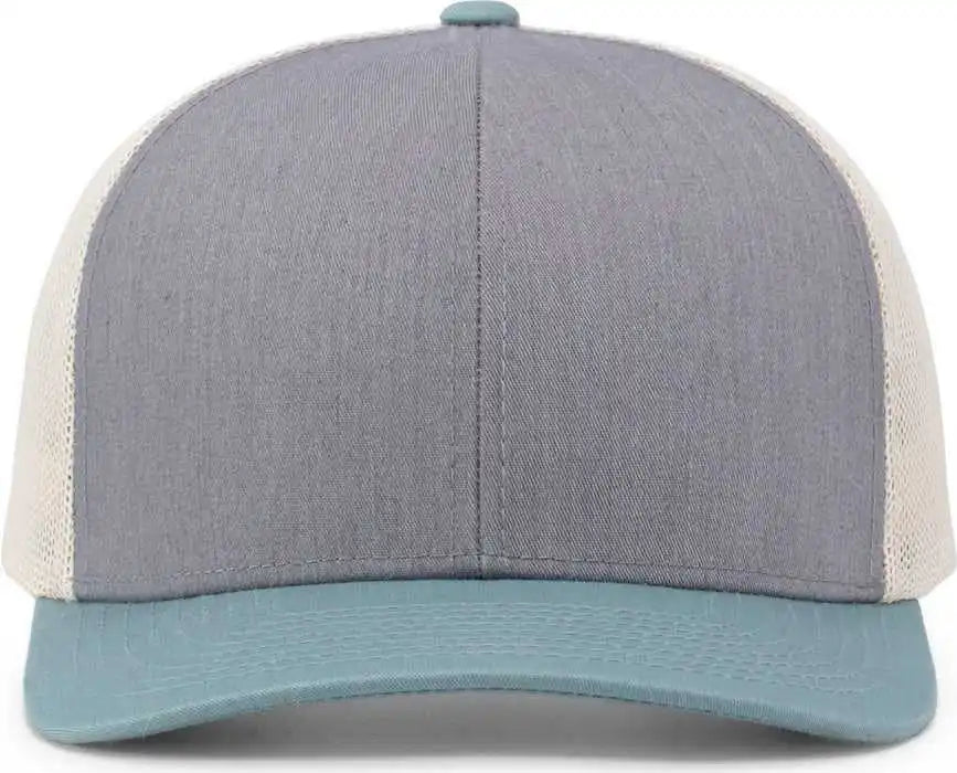 Pacific Headwear 104c Trucker Snapback Cap - Heather Grey Smoke Blue Beige - Gray Ivory / 7’’ - 7 7/8’’