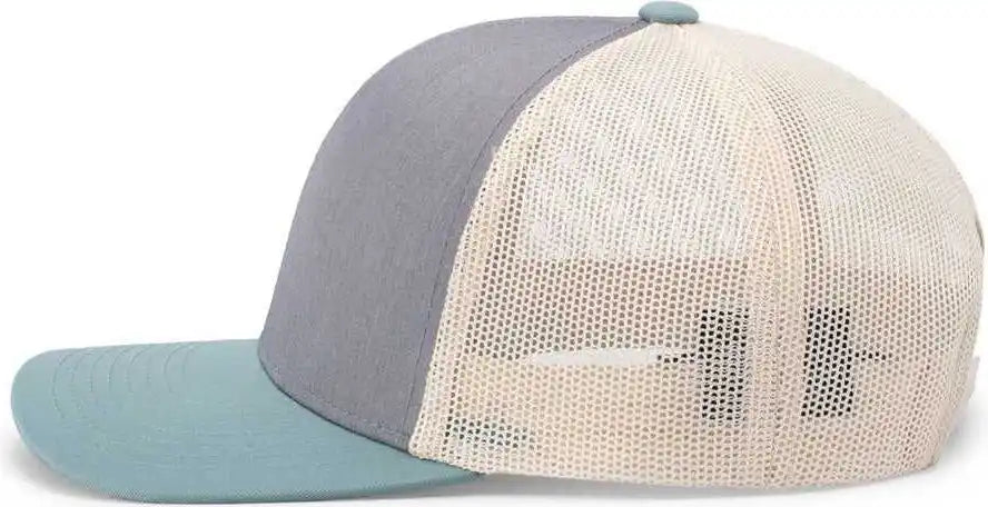 Pacific Headwear 104c Trucker Snapback Cap - Heather Grey Smoke Blue Beige - Gray Ivory / 7’’ - 7 7/8’’