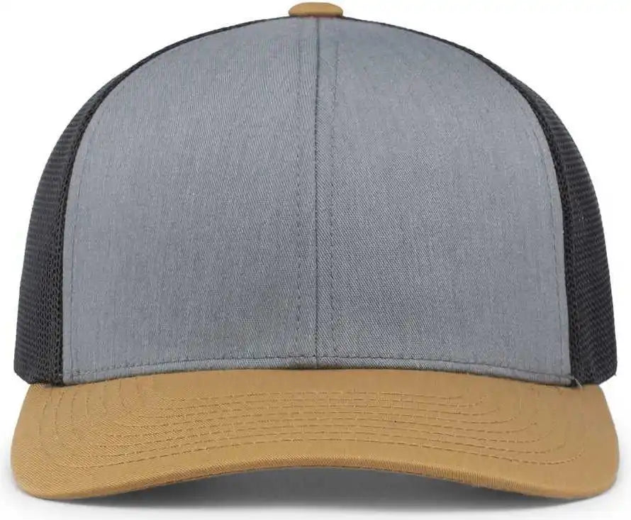 Pacific Headwear 104c Trucker Snapback Cap - Heathergrey Ltcharcoal Ambergo - Gray Dark / 7’’ - 7 7/8’’