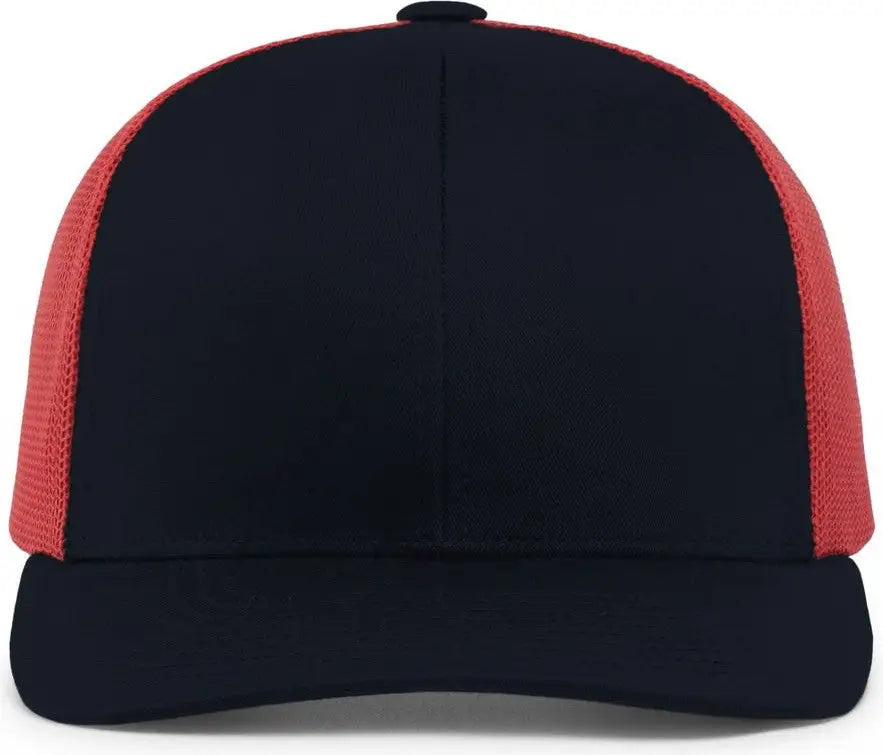 Pacific Headwear 104c Trucker Snapback Cap - Navy Red