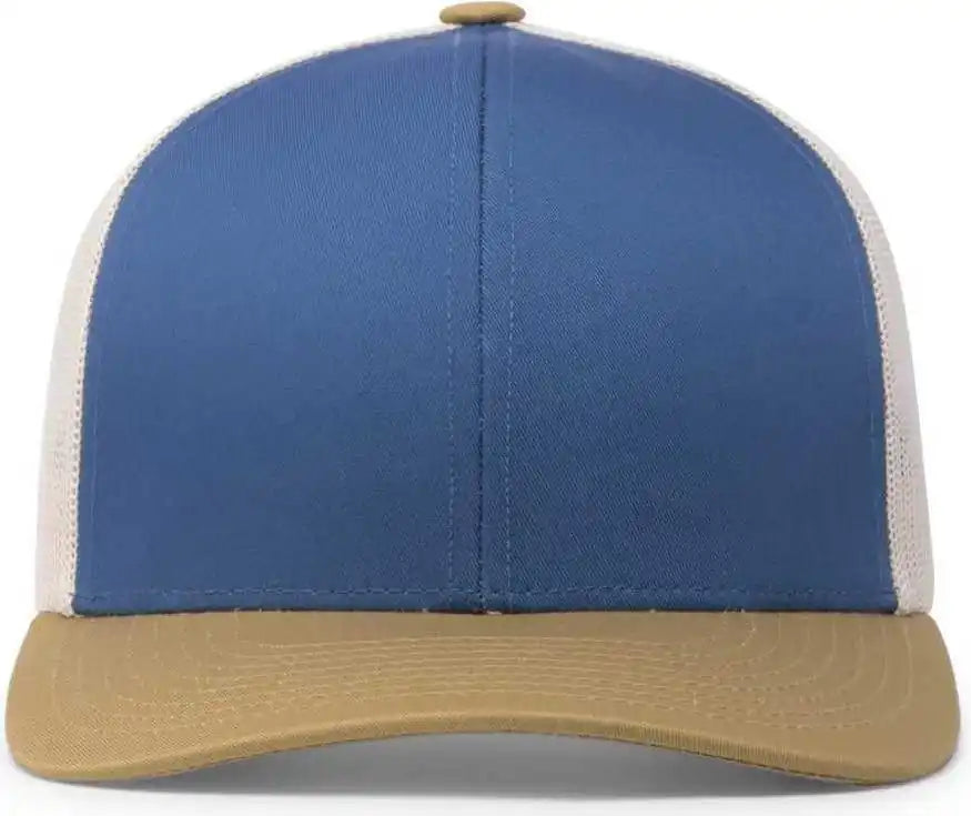 Pacific Headwear 104c Trucker Snapback Cap - Ocean Blue Amber Gold Beige - Navy Ivory / 7’’ - 7 7/8’’