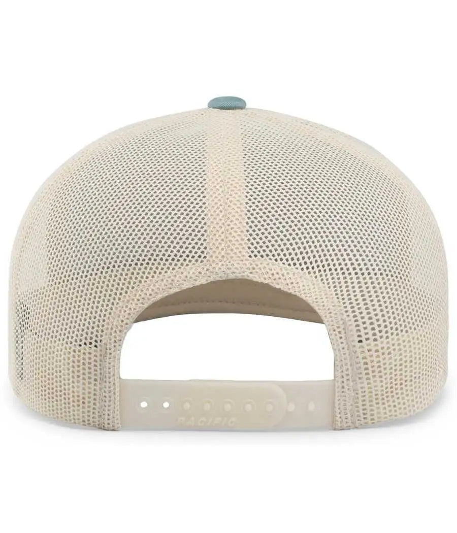 Pacific Headwear 104c Trucker Snapback Cap - Smoke Blue Beige - Columbia Ivory / 7’’ - 7 7/8’’