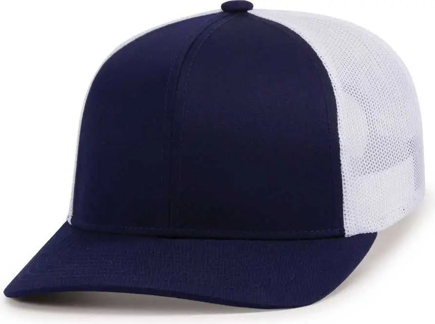 Pacific Headwear 104c Trucker Snapback Cap - True Navy White