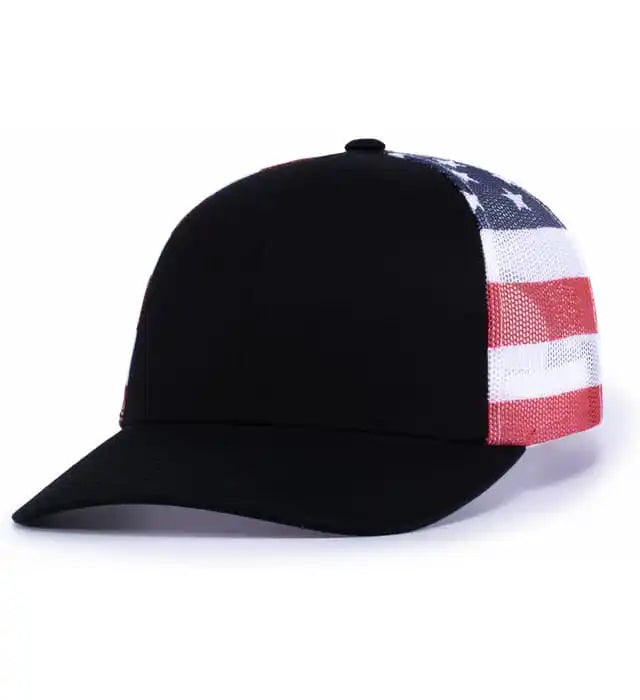 Pacific Headwear 104p Printed Trucker Cap - Black Usa - Usa / 7’’ - 7 7/8’’