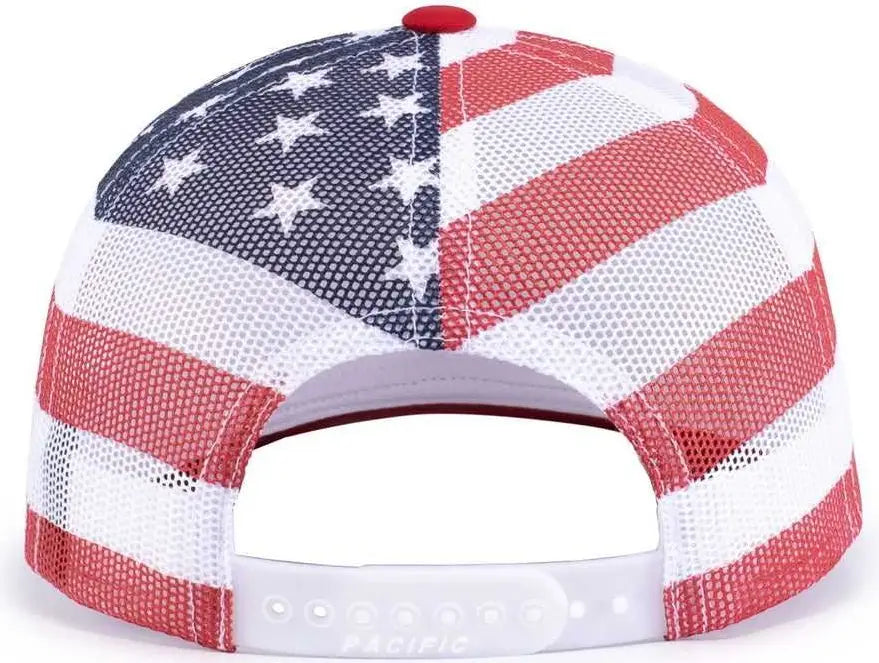 Pacific Headwear 104p Printed Trucker Cap - White Usa Red - Usa / 7’’ - 7 7/8’’