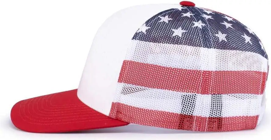 Pacific Headwear 104p Printed Trucker Cap - White Usa Red - Usa / 7’’ - 7 7/8’’
