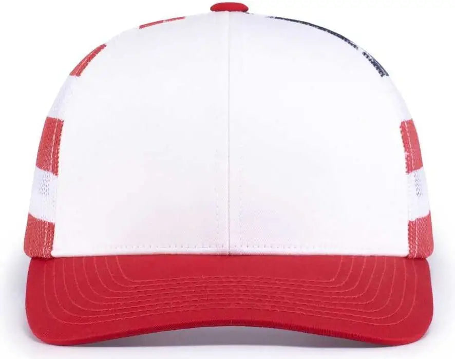 Pacific Headwear 104p Printed Trucker Cap - White Usa Red
