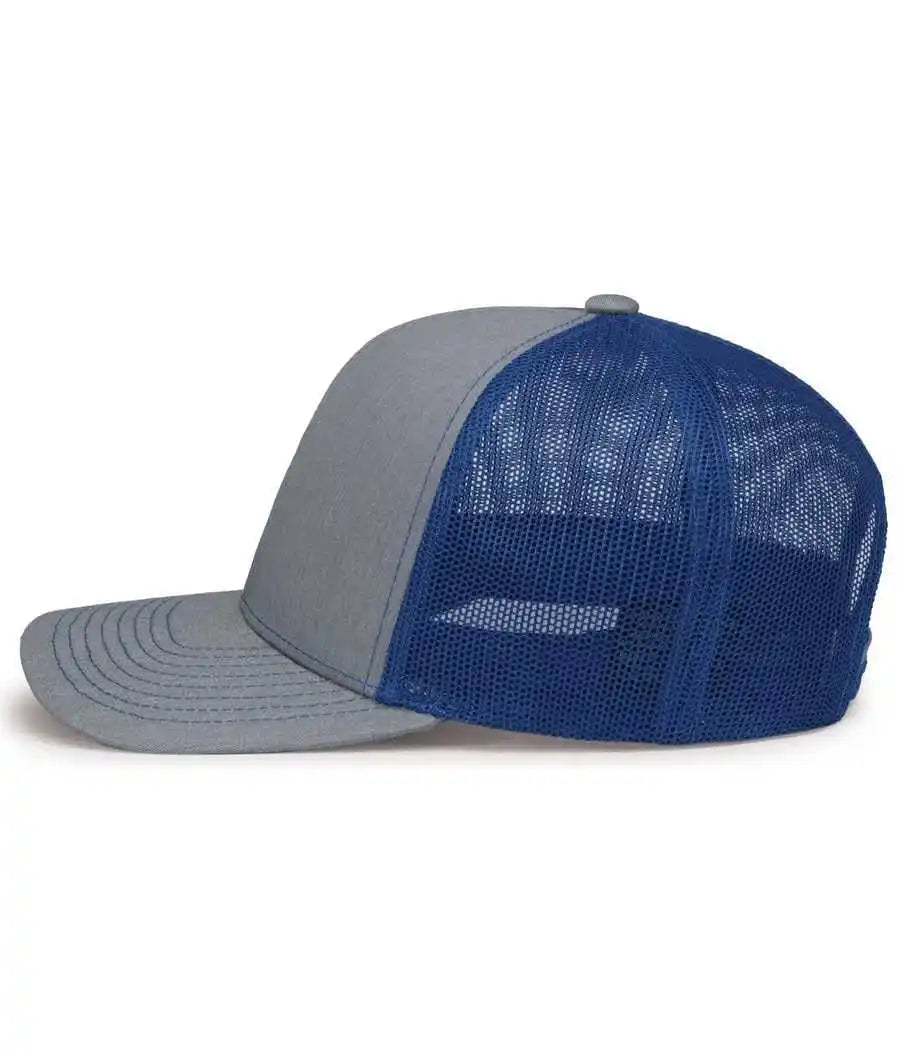 Pacific Headwear 104s Contrast Stitch Snapback Trucker Cap - Heathergrey Royal Heather Grey - Gray / 7’’ - 7 7/8’’