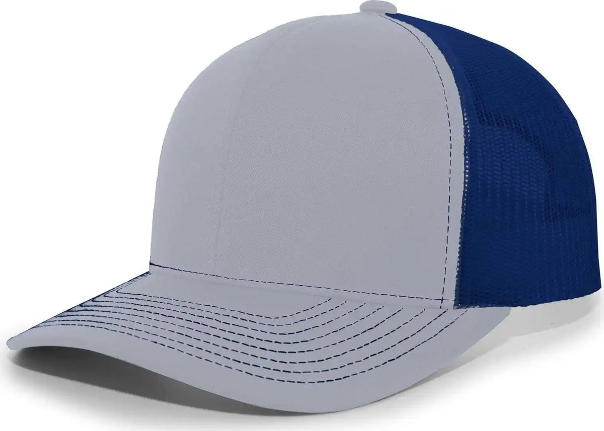 Pacific Headwear 104s Contrast Stitch Snapback Trucker Cap - Heathergrey Royal Heather Grey - Gray / 7’’ - 7 7/8’’