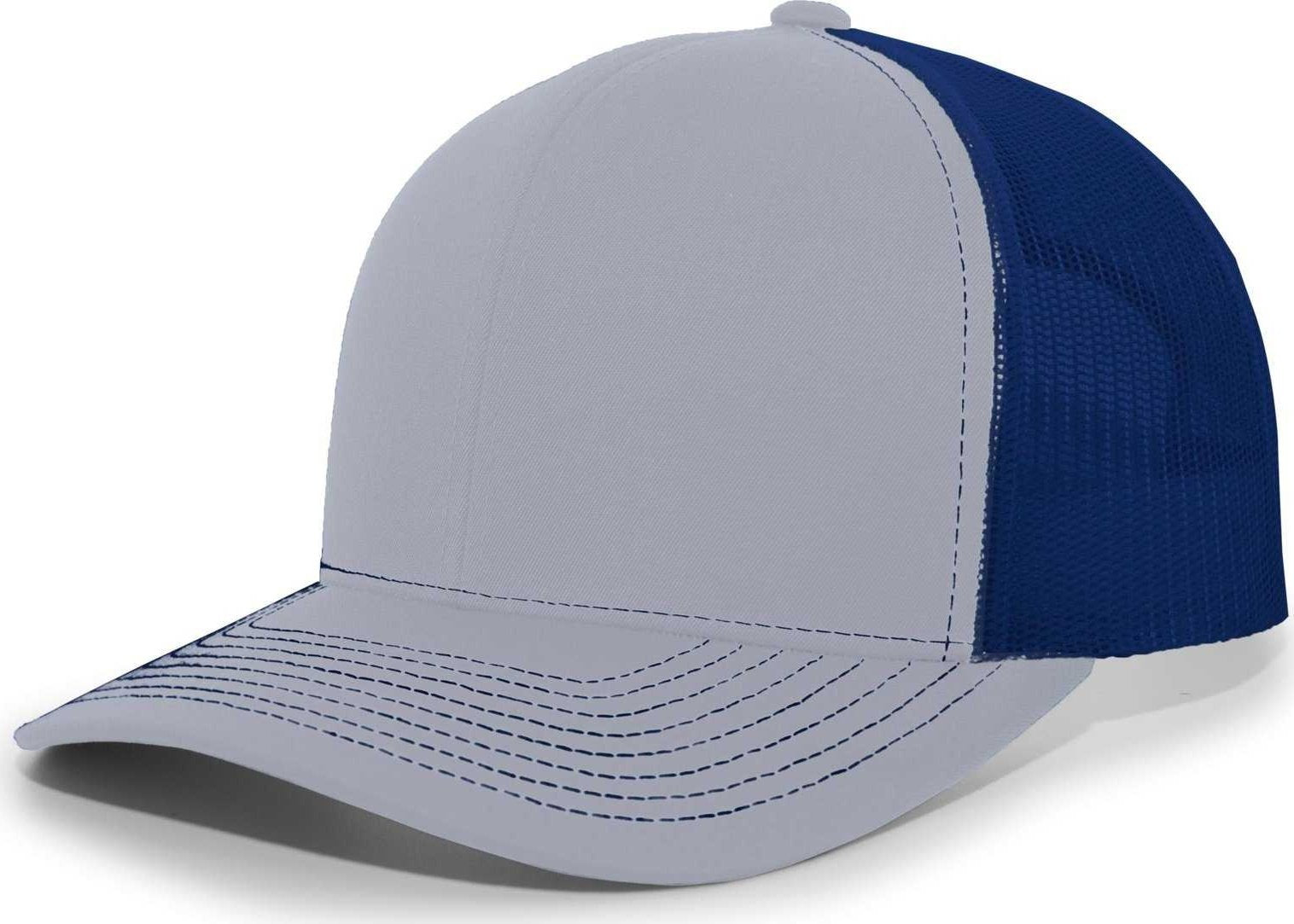 Pacific Headwear 104s Contrast Stitch Snapback Trucker Cap - Heathergrey Royal Heather Grey - Gray / 7’’ - 7 7/8’’