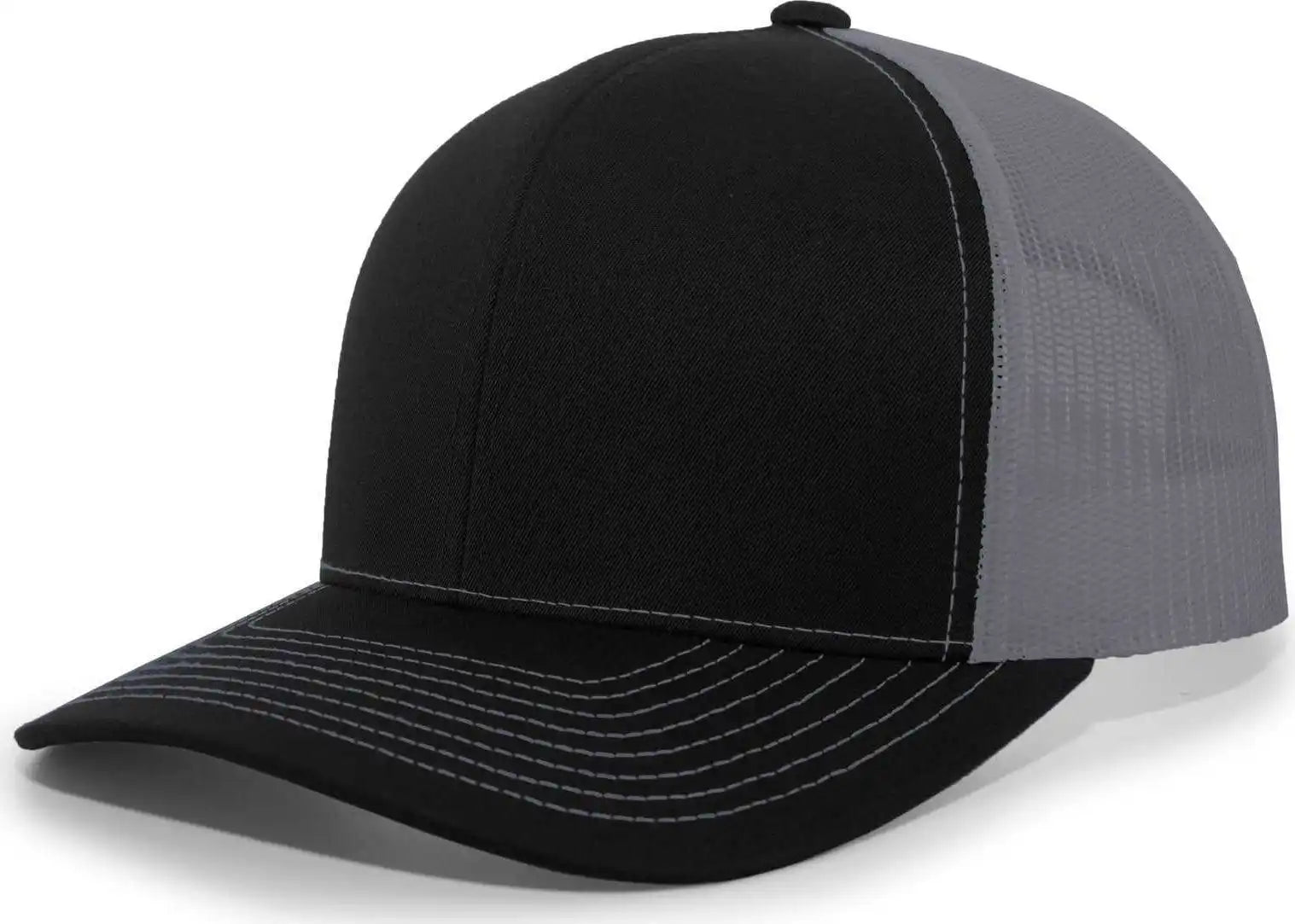 Pacific Headwear 104s Contrast Stitch Snapback Trucker Cap - Black Graphite - Dark Gray / 7’’ - 7 7/8’’