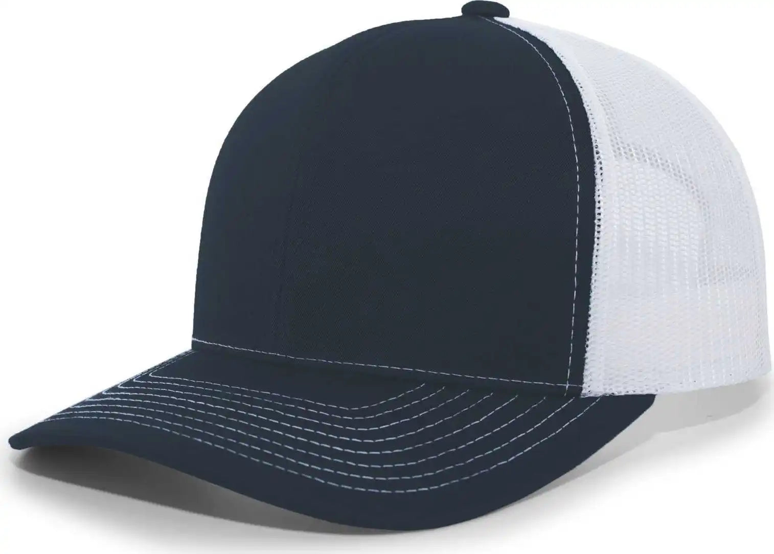 Pacific Headwear 104s Contrast Stitch Snapback Trucker Cap - Navy White - 7’’ - 7 7/8’’