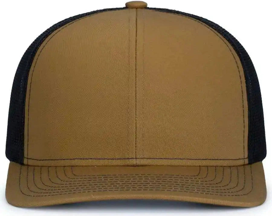 Pacific Headwear 104s Contrast Stitch Trucker Snapback - Buck Lt Charcoal - Brown Gray / 7’’ 7 7/8’’