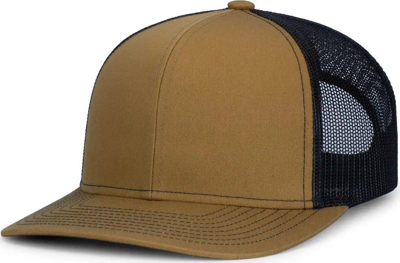 Pacific Headwear 104s Contrast Stitch Trucker Snapback - Buck Lt Charcoal - Brown Gray / 7’’ 7 7/8’’