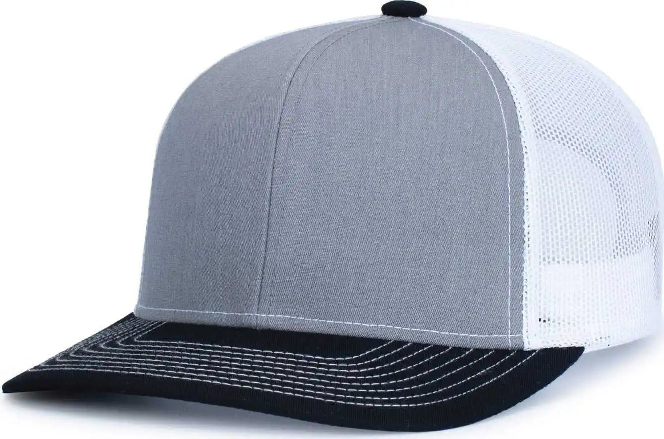Pacific Headwear 104s Contrast Stitch Trucker Snapback - Heather Grey White Black - Gray / 7’’ 7 7/8’’