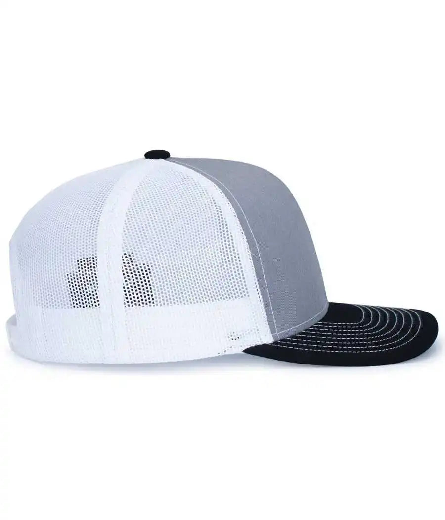 Pacific Headwear 104s Contrast Stitch Trucker Snapback - Heather Grey White Black - Gray / 7’’ 7 7/8’’
